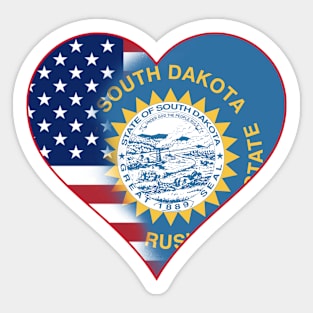 State of South Dakota Flag and American Flag Fusion Design Sticker